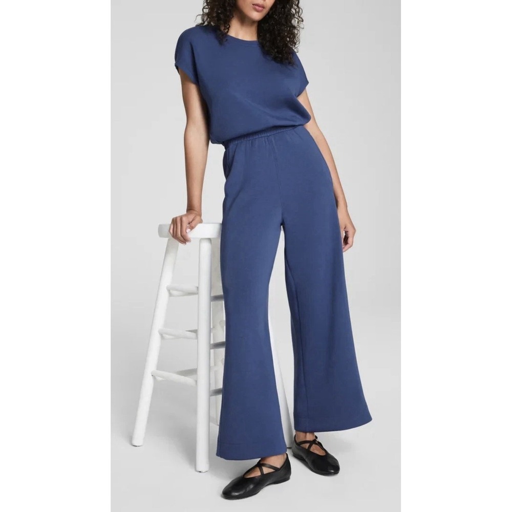 SPANX AirEssentials Jumpsuit Large Faded Indigo Blue Coastal Lounge Athleisure